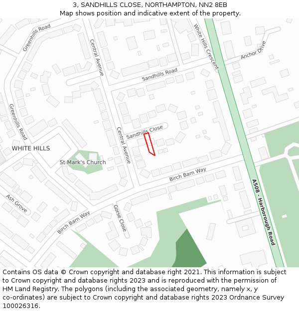 3, SANDHILLS CLOSE, NORTHAMPTON, NN2 8EB: Location map and indicative extent of plot