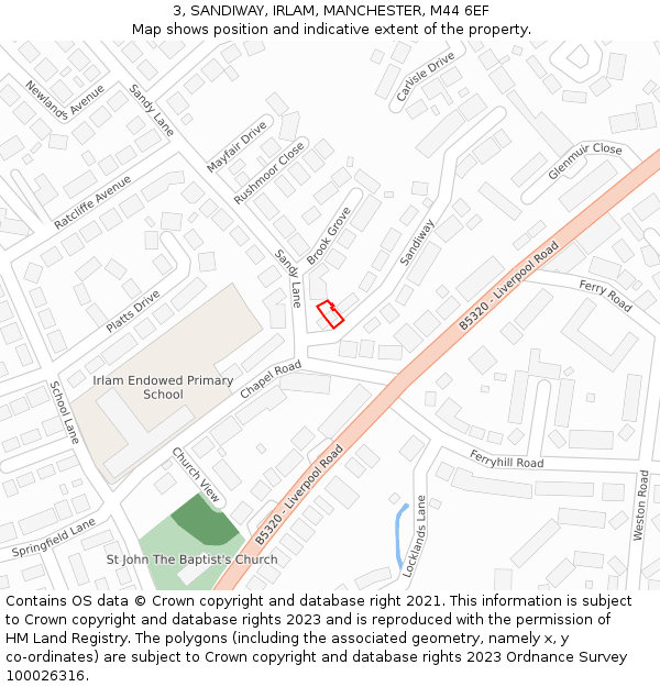 3, SANDIWAY, IRLAM, MANCHESTER, M44 6EF: Location map and indicative extent of plot