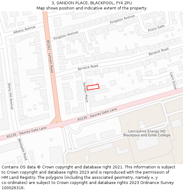 3, SANDON PLACE, BLACKPOOL, FY4 2PU: Location map and indicative extent of plot