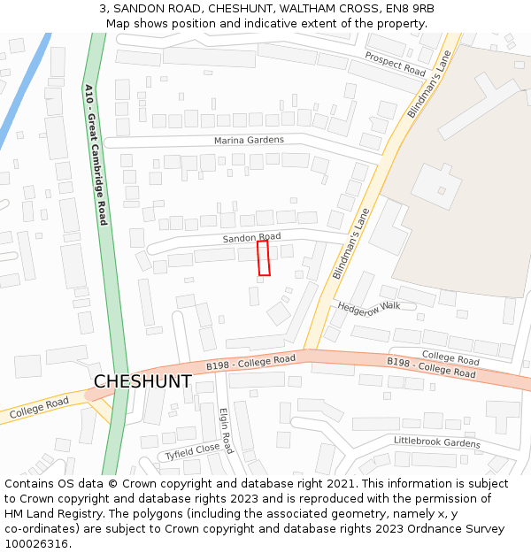 3, SANDON ROAD, CHESHUNT, WALTHAM CROSS, EN8 9RB: Location map and indicative extent of plot