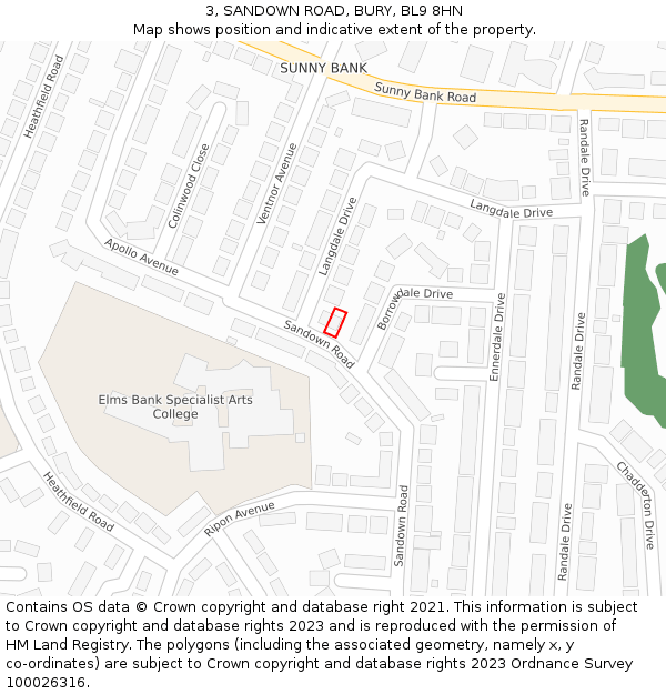 3, SANDOWN ROAD, BURY, BL9 8HN: Location map and indicative extent of plot