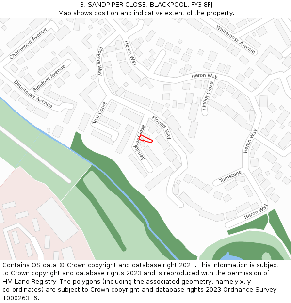 3, SANDPIPER CLOSE, BLACKPOOL, FY3 8FJ: Location map and indicative extent of plot