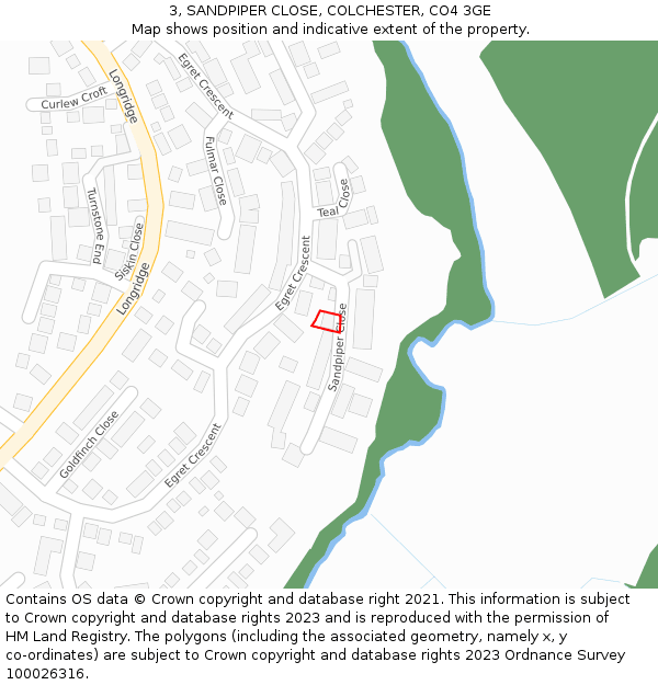 3, SANDPIPER CLOSE, COLCHESTER, CO4 3GE: Location map and indicative extent of plot