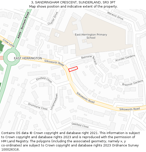 3, SANDRINGHAM CRESCENT, SUNDERLAND, SR3 3PT: Location map and indicative extent of plot