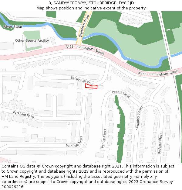 3, SANDYACRE WAY, STOURBRIDGE, DY8 1JD: Location map and indicative extent of plot