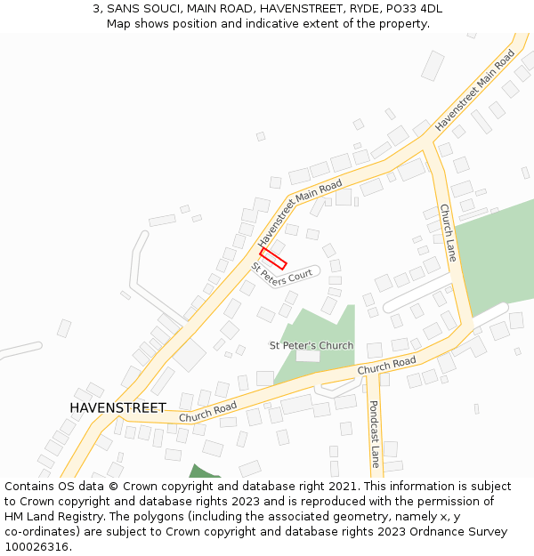 3, SANS SOUCI, MAIN ROAD, HAVENSTREET, RYDE, PO33 4DL: Location map and indicative extent of plot