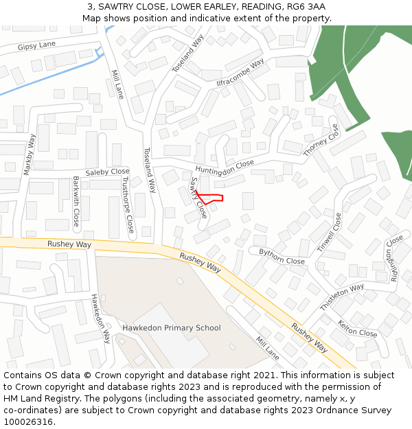 3, SAWTRY CLOSE, LOWER EARLEY, READING, RG6 3AA: Location map and indicative extent of plot