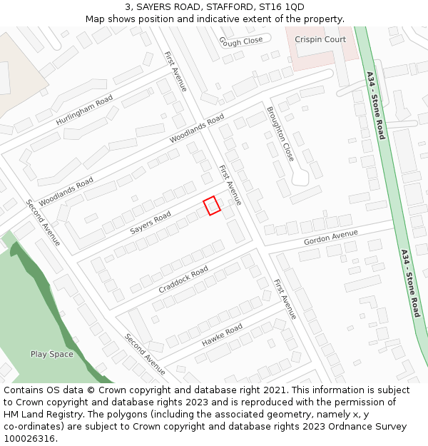 3, SAYERS ROAD, STAFFORD, ST16 1QD: Location map and indicative extent of plot