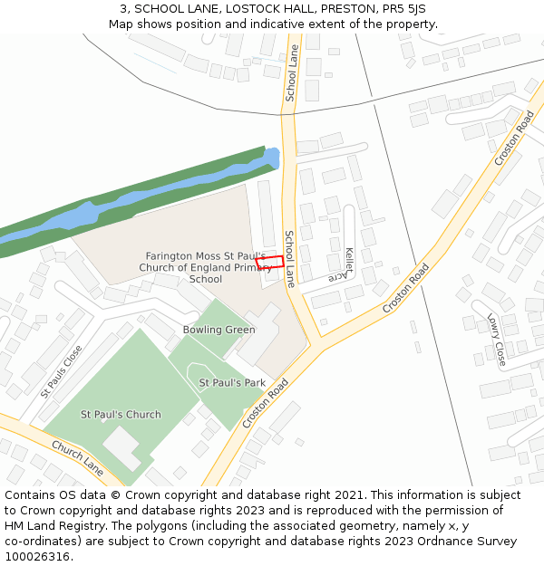 3, SCHOOL LANE, LOSTOCK HALL, PRESTON, PR5 5JS: Location map and indicative extent of plot