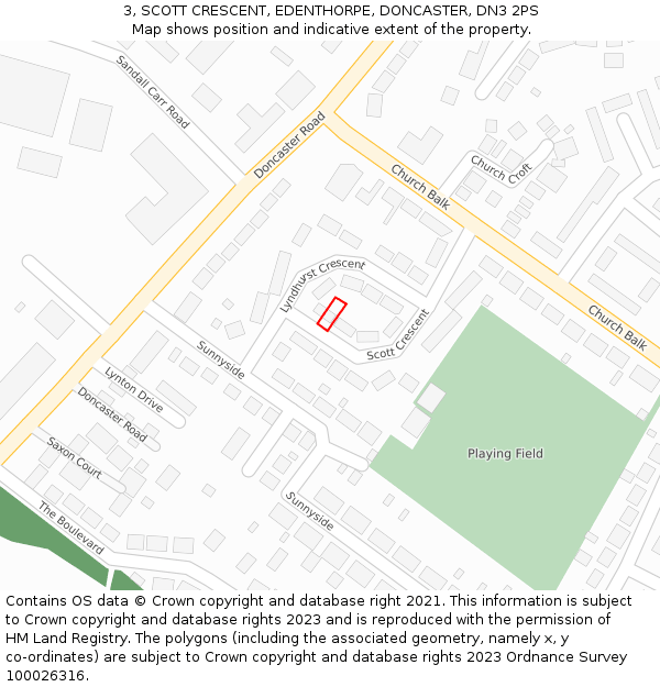 3, SCOTT CRESCENT, EDENTHORPE, DONCASTER, DN3 2PS: Location map and indicative extent of plot