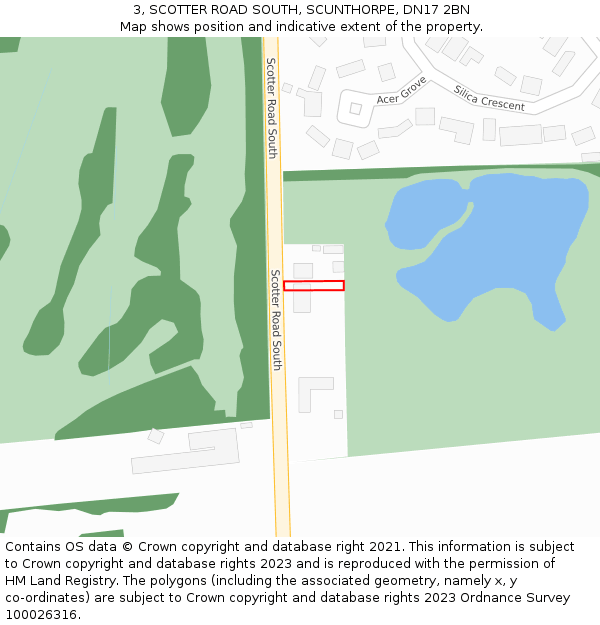 3, SCOTTER ROAD SOUTH, SCUNTHORPE, DN17 2BN: Location map and indicative extent of plot