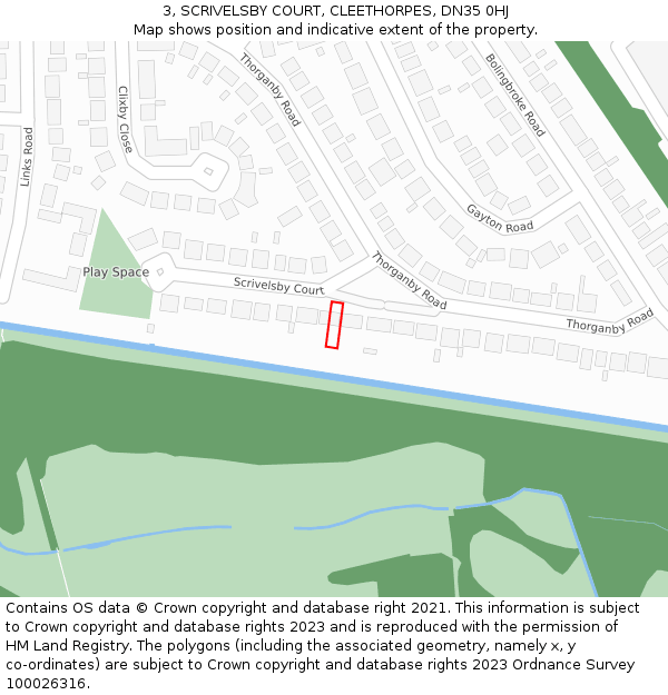 3, SCRIVELSBY COURT, CLEETHORPES, DN35 0HJ: Location map and indicative extent of plot