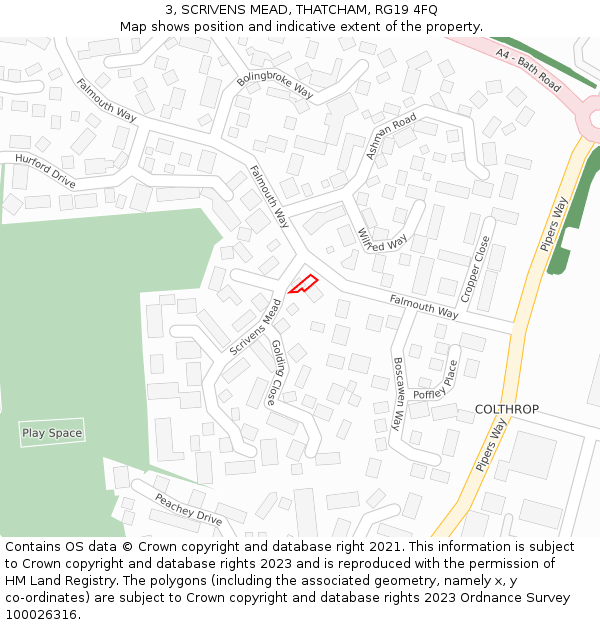 3, SCRIVENS MEAD, THATCHAM, RG19 4FQ: Location map and indicative extent of plot