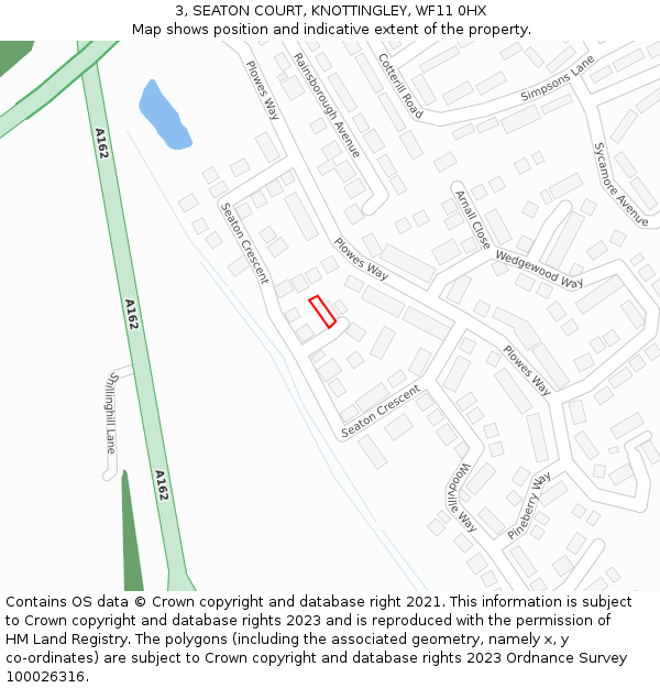 3, SEATON COURT, KNOTTINGLEY, WF11 0HX: Location map and indicative extent of plot