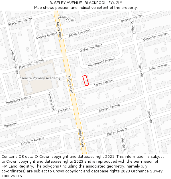 3, SELBY AVENUE, BLACKPOOL, FY4 2LY: Location map and indicative extent of plot