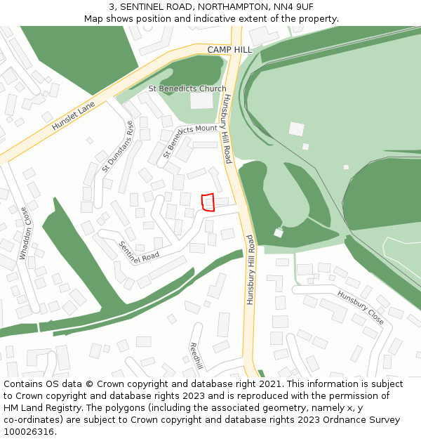 3, SENTINEL ROAD, NORTHAMPTON, NN4 9UF: Location map and indicative extent of plot