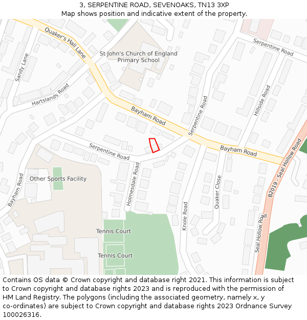 3, SERPENTINE ROAD, SEVENOAKS, TN13 3XP: Location map and indicative extent of plot