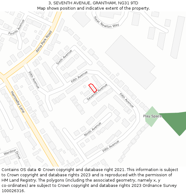 3, SEVENTH AVENUE, GRANTHAM, NG31 9TD: Location map and indicative extent of plot