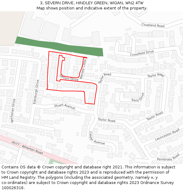 3, SEVERN DRIVE, HINDLEY GREEN, WIGAN, WN2 4TW: Location map and indicative extent of plot