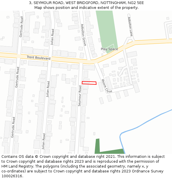 3, SEYMOUR ROAD, WEST BRIDGFORD, NOTTINGHAM, NG2 5EE: Location map and indicative extent of plot