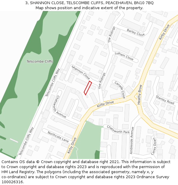 3, SHANNON CLOSE, TELSCOMBE CLIFFS, PEACEHAVEN, BN10 7BQ: Location map and indicative extent of plot