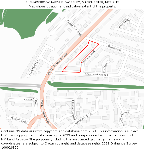 3, SHAWBROOK AVENUE, WORSLEY, MANCHESTER, M28 7UE: Location map and indicative extent of plot