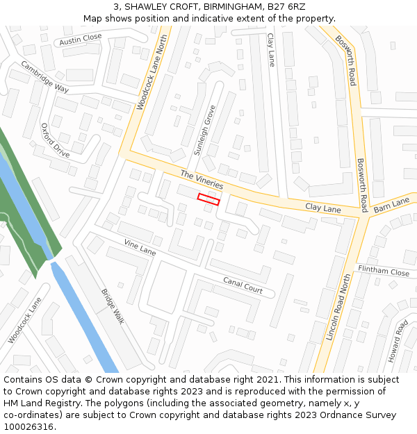 3, SHAWLEY CROFT, BIRMINGHAM, B27 6RZ: Location map and indicative extent of plot