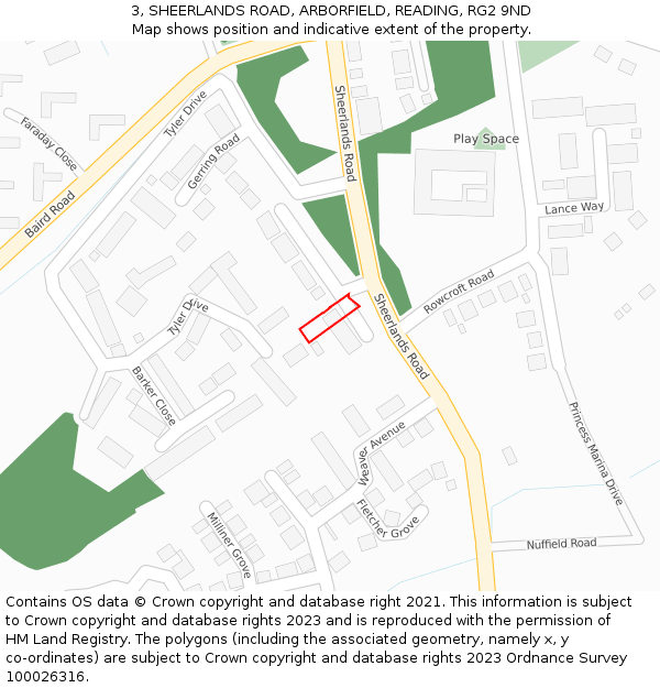 3, SHEERLANDS ROAD, ARBORFIELD, READING, RG2 9ND: Location map and indicative extent of plot