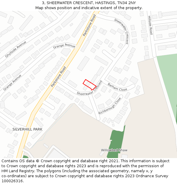 3, SHEERWATER CRESCENT, HASTINGS, TN34 2NY: Location map and indicative extent of plot