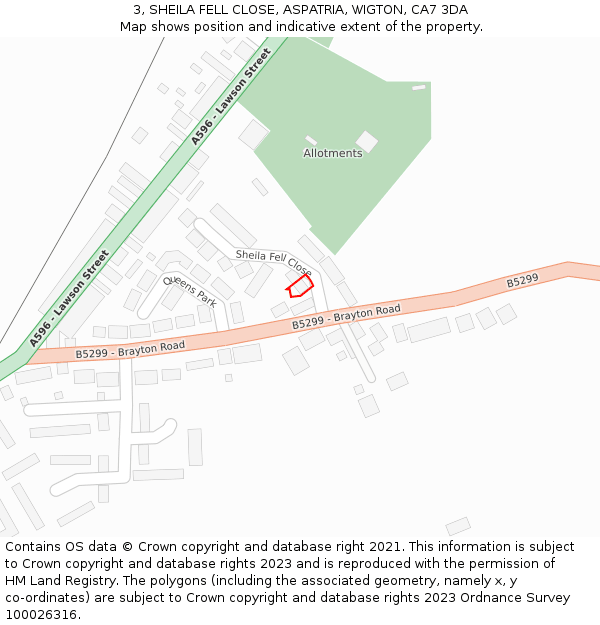 3, SHEILA FELL CLOSE, ASPATRIA, WIGTON, CA7 3DA: Location map and indicative extent of plot