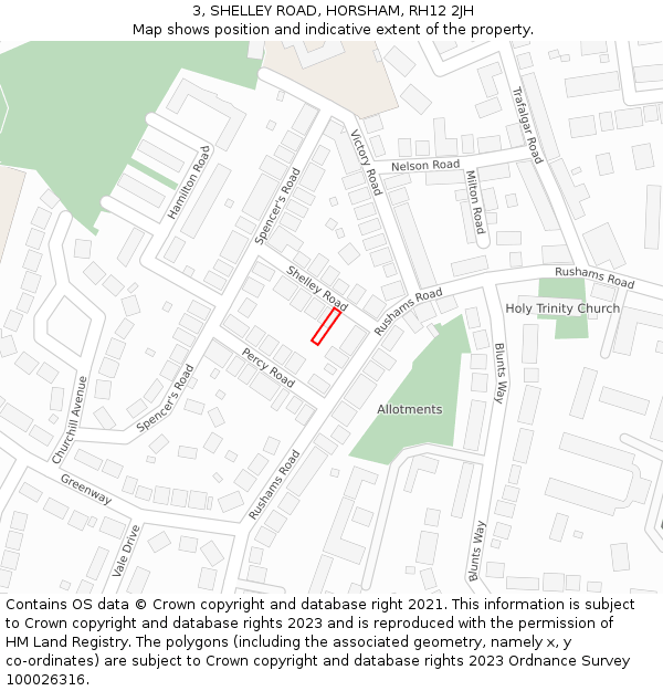 3, SHELLEY ROAD, HORSHAM, RH12 2JH: Location map and indicative extent of plot