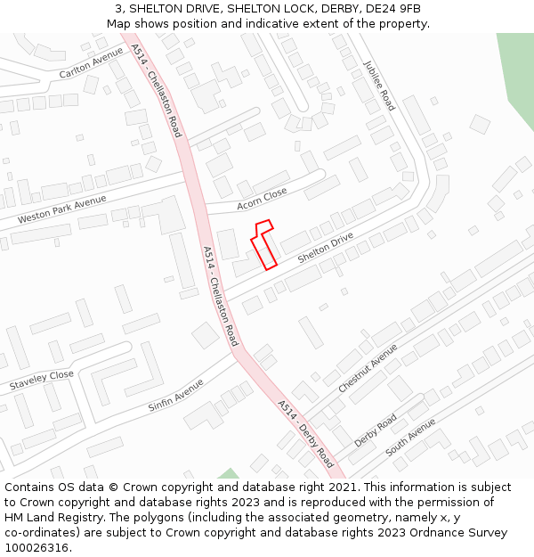 3, SHELTON DRIVE, SHELTON LOCK, DERBY, DE24 9FB: Location map and indicative extent of plot
