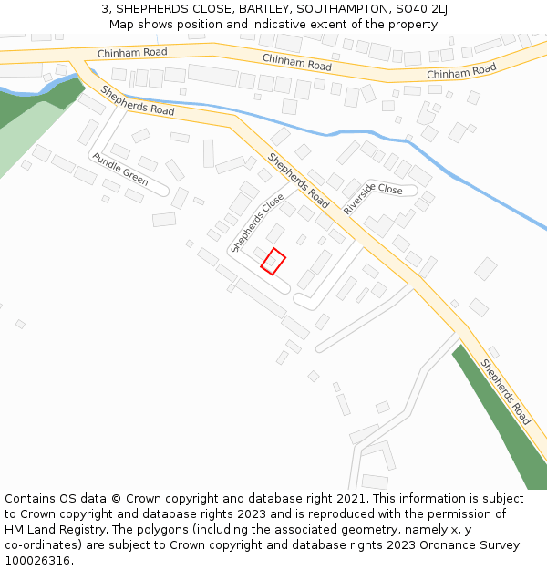 3, SHEPHERDS CLOSE, BARTLEY, SOUTHAMPTON, SO40 2LJ: Location map and indicative extent of plot