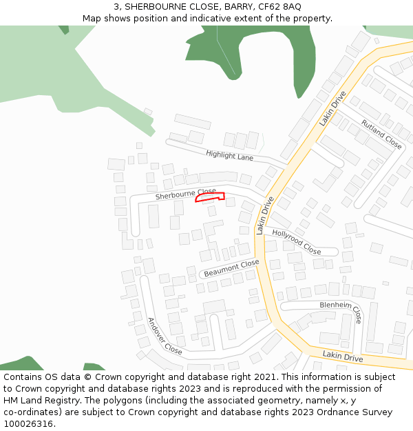 3, SHERBOURNE CLOSE, BARRY, CF62 8AQ: Location map and indicative extent of plot