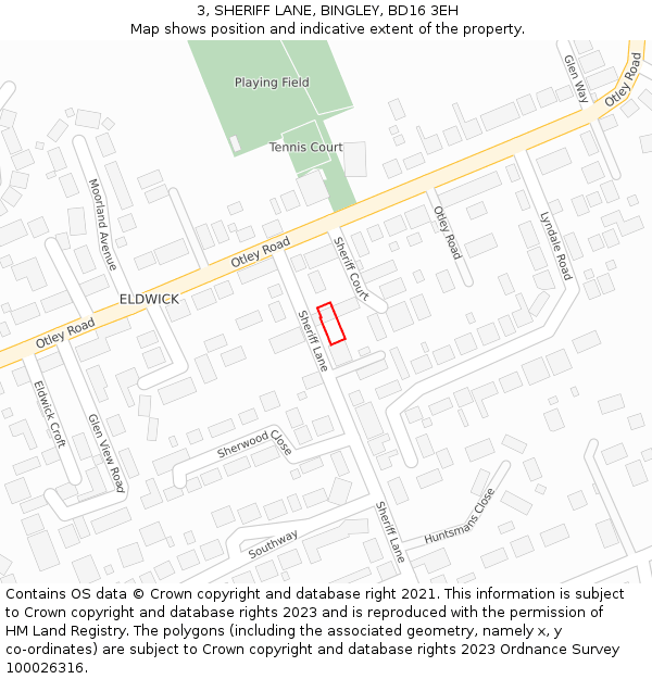 3, SHERIFF LANE, BINGLEY, BD16 3EH: Location map and indicative extent of plot