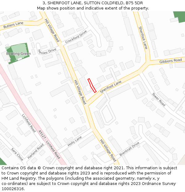 3, SHERIFOOT LANE, SUTTON COLDFIELD, B75 5DR: Location map and indicative extent of plot