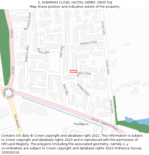3, SHERMAN CLOSE, HILTON, DERBY, DE65 5HJ: Location map and indicative extent of plot
