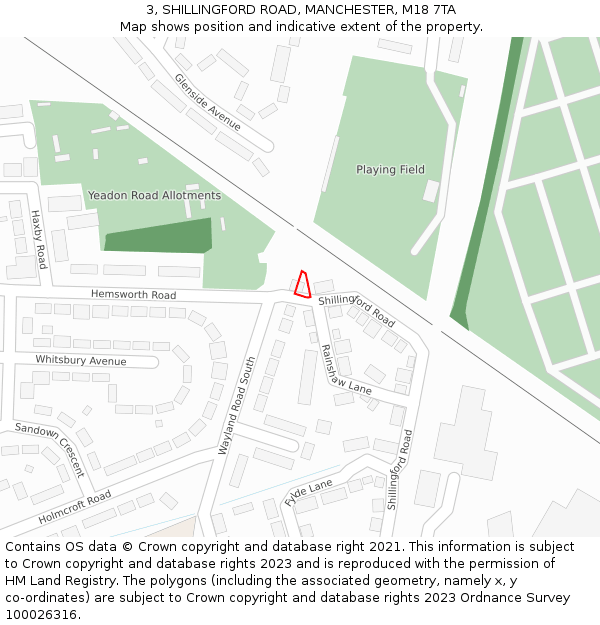 3, SHILLINGFORD ROAD, MANCHESTER, M18 7TA: Location map and indicative extent of plot