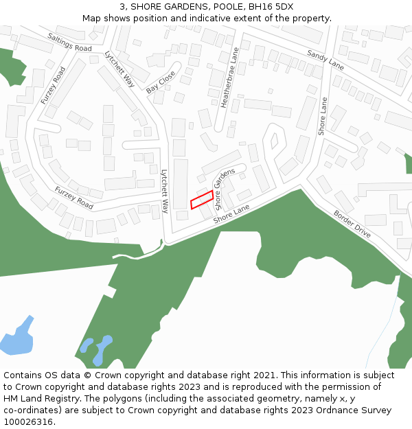 3, SHORE GARDENS, POOLE, BH16 5DX: Location map and indicative extent of plot