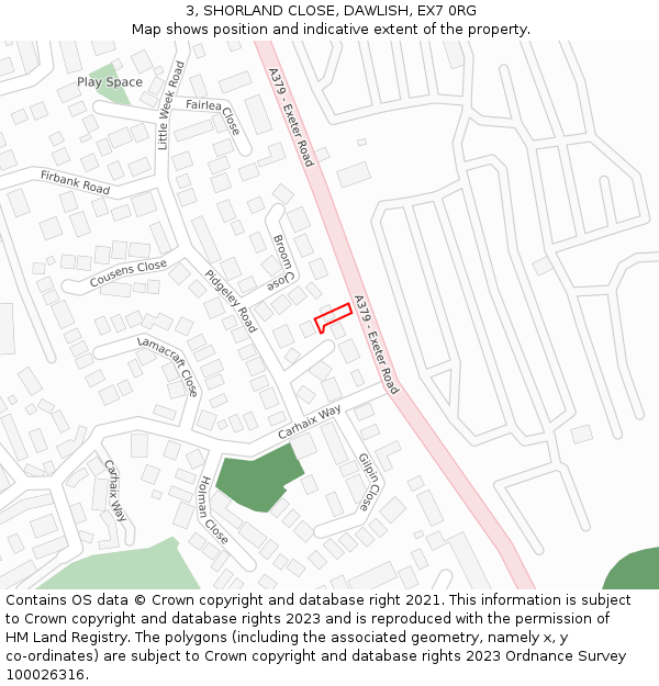 3, SHORLAND CLOSE, DAWLISH, EX7 0RG: Location map and indicative extent of plot