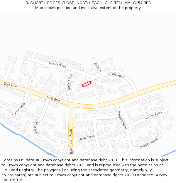3, SHORT HEDGES CLOSE, NORTHLEACH, CHELTENHAM, GL54 3PD: Location map and indicative extent of plot