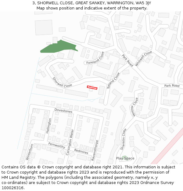 3, SHORWELL CLOSE, GREAT SANKEY, WARRINGTON, WA5 3JY: Location map and indicative extent of plot