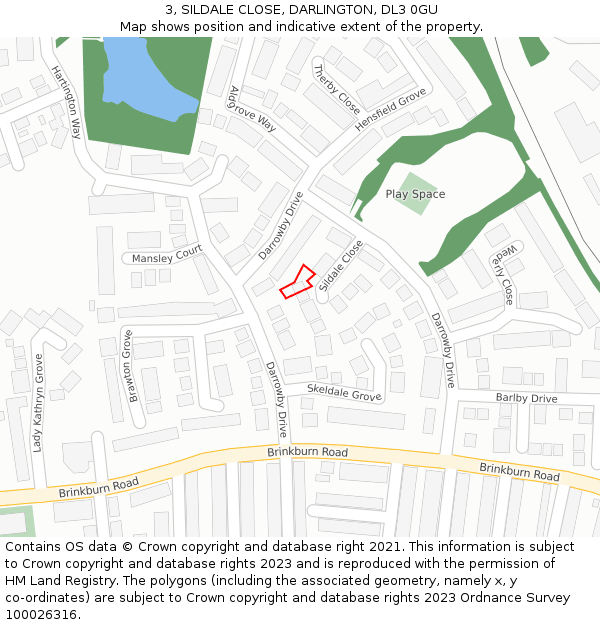 3, SILDALE CLOSE, DARLINGTON, DL3 0GU: Location map and indicative extent of plot