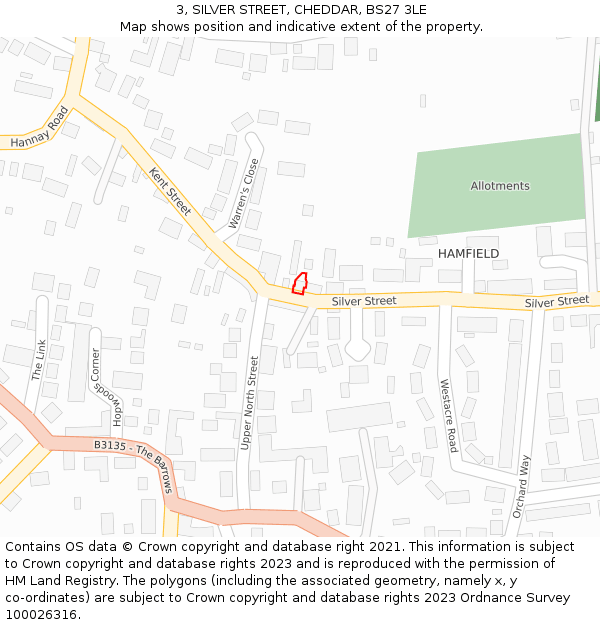 3, SILVER STREET, CHEDDAR, BS27 3LE: Location map and indicative extent of plot