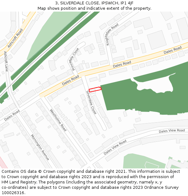 3, SILVERDALE CLOSE, IPSWICH, IP1 4JF: Location map and indicative extent of plot