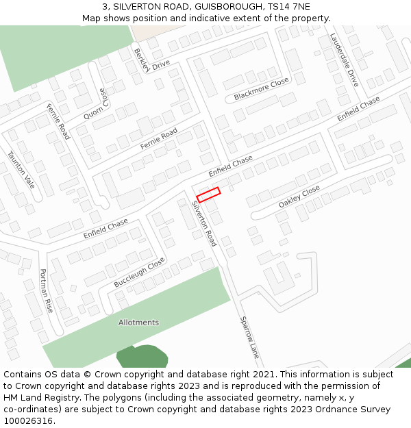 3, SILVERTON ROAD, GUISBOROUGH, TS14 7NE: Location map and indicative extent of plot