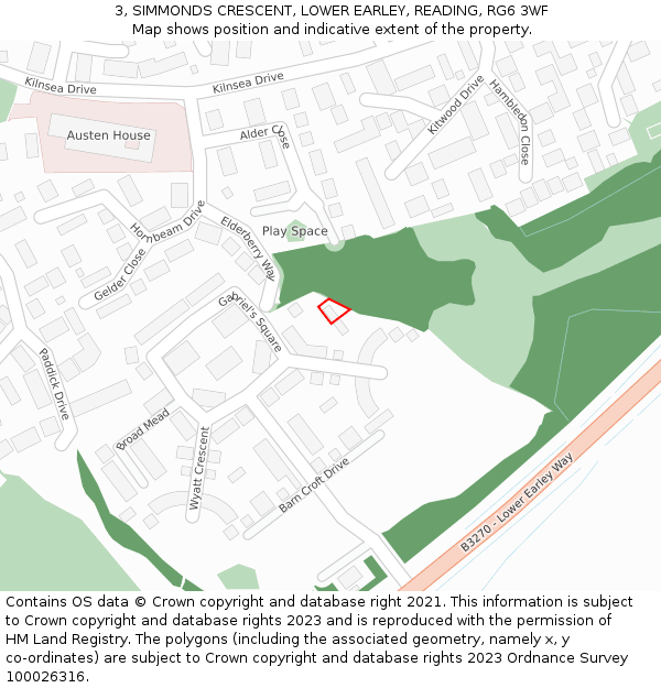 3, SIMMONDS CRESCENT, LOWER EARLEY, READING, RG6 3WF: Location map and indicative extent of plot