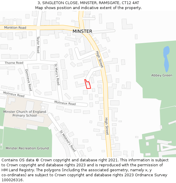 3, SINGLETON CLOSE, MINSTER, RAMSGATE, CT12 4AT: Location map and indicative extent of plot