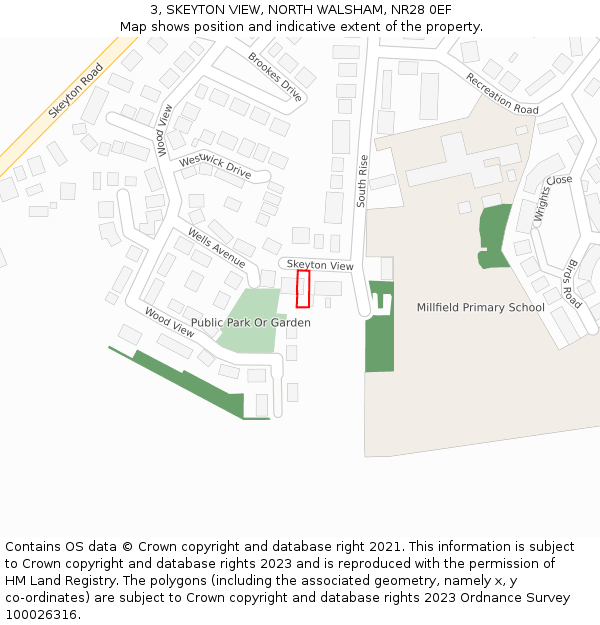 3, SKEYTON VIEW, NORTH WALSHAM, NR28 0EF: Location map and indicative extent of plot
