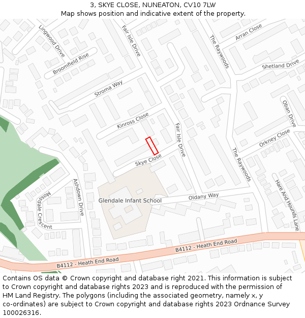3, SKYE CLOSE, NUNEATON, CV10 7LW: Location map and indicative extent of plot